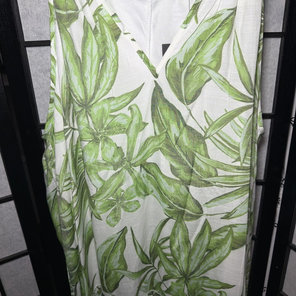MLLE Gabrielle Women's Green Palm Tree Leaf Summer Maxi Vaca Dress Size M NWT - Picture 3 of 10